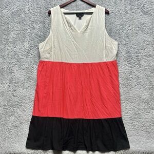 Perceptions Dress 2X Red Black Colorblock Linen Blend Resort Coastal Beach